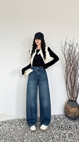 Nouveau design, jeans baggy vintage bleu moyen de luxe pour femmes, pantalon en denim de coton épais et surdimensionné pour femmes