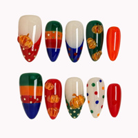 Ongles en acrylique à pression avec motif de citrouille 3D, à pois, à rayures et à petites étoiles, personnalisables avec vernis brillant/mat/doré, certifiés CE/MSDS