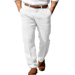Tout nouveau produit printemps été plage droite solide <span class=keywords><strong>lin</strong></span> confortable respirant hommes affaires pantalons formels - Product Image 3