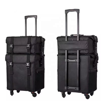 Étui organisateur de chariot à roulettes de maquillage professionnel avec étui supérieur détachable 2 en 1 étui de maquillage en nylon avec roues