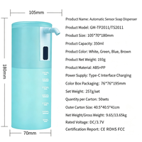 Distributeur automatique de savon mousse sans contact 350 ml (11,83 oz) avec pompe rechargeable et 4 niveaux réglables pour cuisine et salle de bain