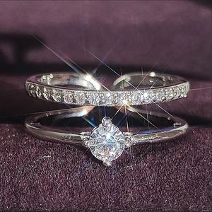 Cincin Janji Fashion Terbuka yang Dapat Disesuaikan dengan Warna Perak/Emas dan Zirkon Kubik untuk Wanita, Perhiasan Jari untuk Pesta Cinta Wanita. - Product Image 1