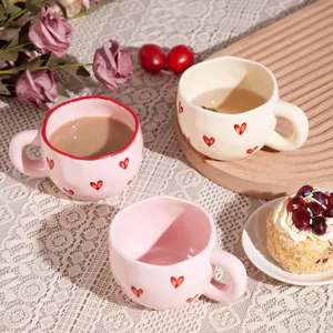 2024 Creative Heart Design Cute Tea Party Espresso Cup Memory Custom Logo Printing Gift Ceramic Mother's Day Mug