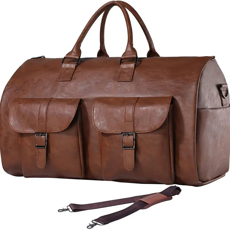 Grote Lederen Zakenreis Handbagage Weekender Tas 2 In 1 Converteerbare Kledingtas Voor Reizen