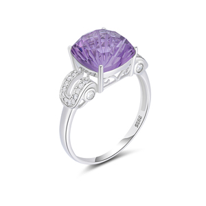 YBO 10MM Cushion <strong>Millennium</strong> Cut Natural Amethyst Gemstone 925 Sterling Silver Fine Jewelry Finger <strong>Rings</strong> for Wedding or Party - Product Image 1