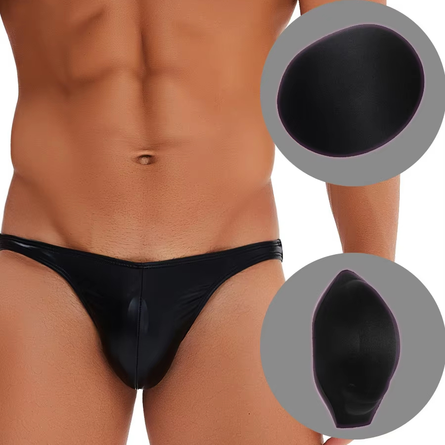 PU Leather Low-Rise Thong with Removable Pad: removable front-pad construction detail