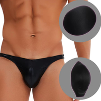 3XL PU 가죽 로우 웨이스트 섹시 남성용 3D U컵 앞뒤 패드 디자인 노출 방지 팬티