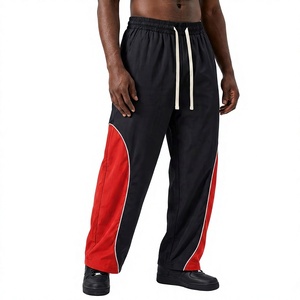 Custom Streetwear Casual Lightweight Baggy <b>Track</b> <b>Pants</b> Wholesale Private Label Techwear Windbreaker Wide Leg Color Block - Product Image 1