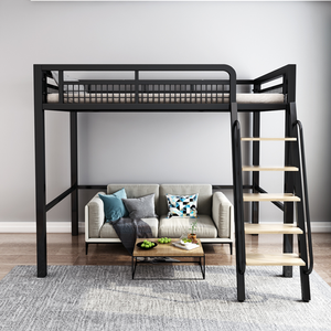 Nordic Modern Iron Loft <b>Bed</b> Customizable Single/<b>Double</b> Layer <b>Black</b>/White Metal Adjustable Height Foldable Bedroom Apartment - Product Image 2