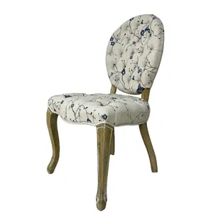 French chair round back pull point dining chair Retro ethnic wind stool solid wood cloth art buckle soft bag computer book chair