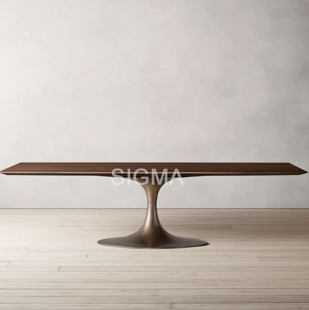 Customized Wood Top Restaurant Dining Table Set For 8  Stainless Steel Base Wooden Table