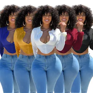 Ladies clothing long sleeve crop top t-shirts blouse 2021 for women