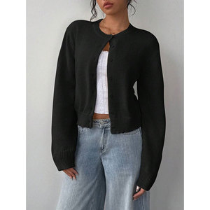 <span class=keywords><strong>Cardigan</strong></span> in maglia <span class=keywords><strong>oversize</strong></span> corto con bottoni a maniche lunghe e girocollo a costine morbide, nuovo modello casual da <span class=keywords><strong>donna</strong></span> Autunno Inverno 2026 Euro-USA - Product Image 2