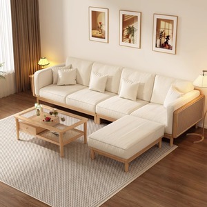L Shaped Solid Wood Sofa Set Modular Foam Filling For Living Room Modern Minimalist Home Use - Product Image 2