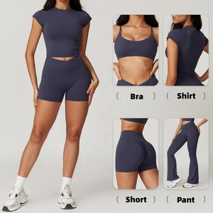 Pakaian olahraga wanita kualitas tinggi, 2 potong, pakaian Fitness Gym punggung terbuka lembut, pakaian olahraga atletik mulus, Set Yoga - Product Image 2