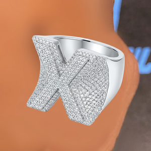 Stunning Brilliant Moissanite VVs D Colorless Fully Iced Customized Letter Hip Hop Prong <b>Set</b> <b>Ring</b> 10K White Gold <b>Men</b> - Product Image 1