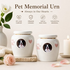 Urna Funeraria <span class=keywords><strong>de</strong></span> Cerámica Blanca <span class=keywords><strong>de</strong></span> Lujo Personalizada para Mascotas, con Detalles en Oro, Forma <span class=keywords><strong>de</strong></span> Pata y Corazón, Recipiente para Cenizas, Recuerdo Conmemorativo - Product Image 2