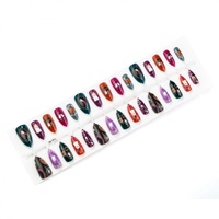 30 Pièces de Faux Ongles Portables en Forme d'Amande, Plaqué Or, pour Halloween, avec Motifs Fantômes, Citrouilles, Fleurs et Pois, au Design Exquis, Mignons et Tendance, pour le Marché International