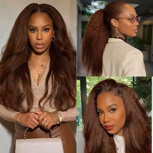 Extensions de cheveux humains Kinky Straight Feather-Crochet, brun chocolat, pré-séparées pour tresses, petites spirales bouclées, cheveux au crochet - Product Image 4