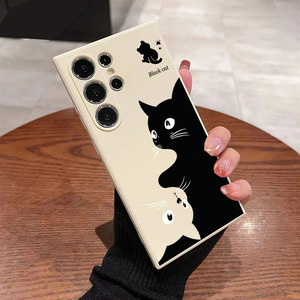 Custodia custodia custodia per telefono cellulare antiurto per <span class=keywords><strong>Samsung</strong></span> S25 24 23 Plus custodia per telefono cellulare carino gatto bianco nero - Product Image 1