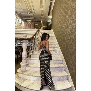 Robe de soirée de luxe noire style bal avec détails en sequins, taille empire, manches courtes et décorations perlées, taille XL (ODM) - Product Image 4