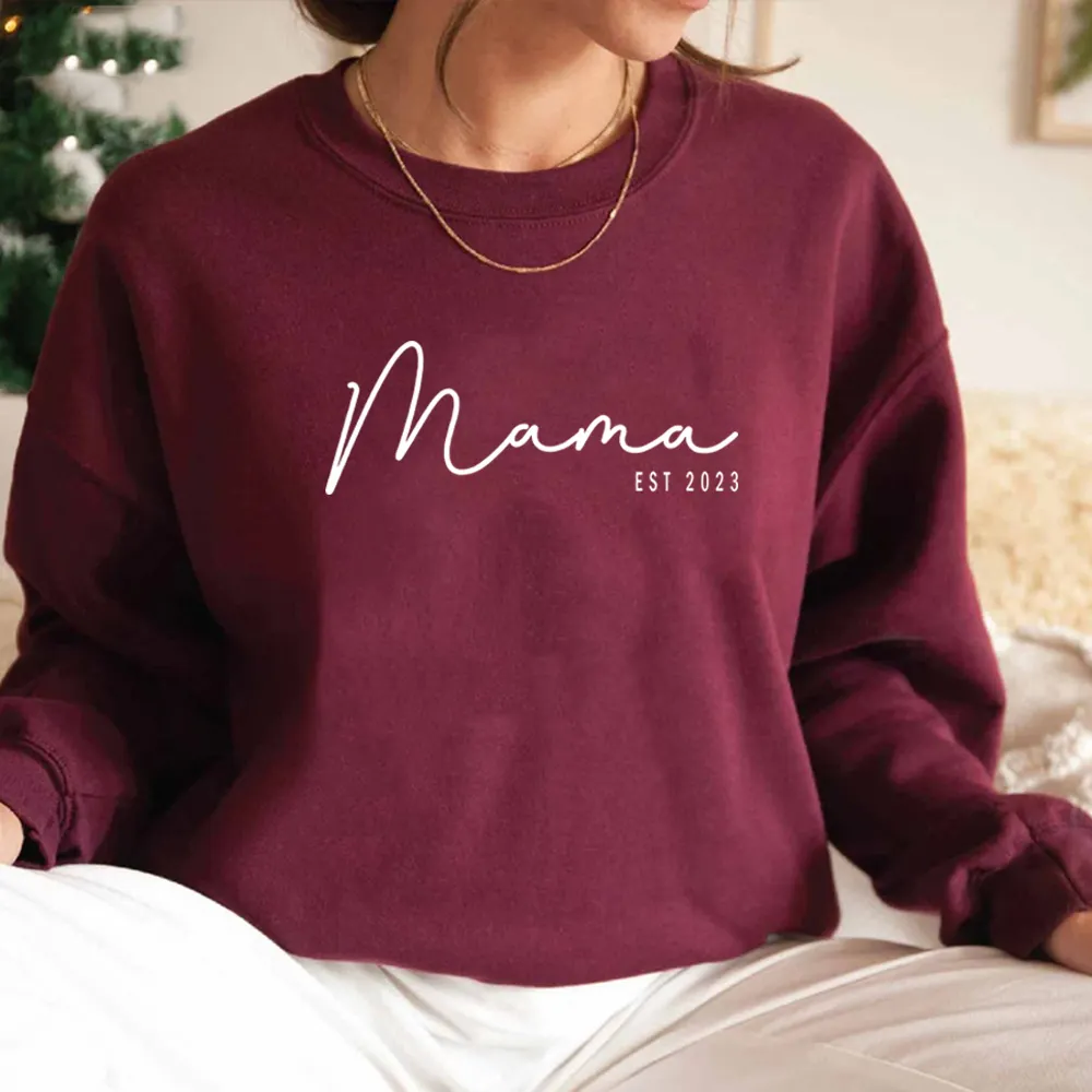 ماما Est سترة مخصصة هدية عيد الأم النساء Crewneck بلوزات شخصية هوديي هدية جديدة أمي قمم عارضة