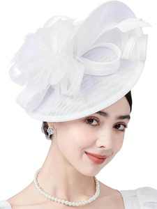 Fascinateur Premium pour Femme, Chapeau de Mariage Chic, Fascinator en Sinamay à Plumes pour Cérémonie, Accessoire Coiffure Élégant avec Pince pour Mariée et Fêtes - Product Image 4