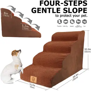 Extra Wide Soft Foam Dog Ladder Pet Dog Steps 4 Tiers With Non-Slip Pet Stairs For Injured Dogs