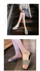 Sandales plates à strass pour femmes, tendance, à bout ouvert, scintillantes, pour l'été, chaussures décontractées d'extérieur - Product Image 4