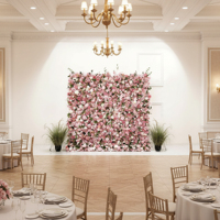 Mur de fleurs artificielles en soie rose enroulable GNW Factory 8*8 pieds pour la décoration de mariage, d'événements et de fêtes