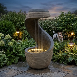 Fontaine cascade moderne autoportante en résine avec <span class=keywords><strong>rideau</strong></span> d'eau et éclairage LED, résistante aux intempéries pour usage intérieur/extérieur (vente en gros) - Product Image 1