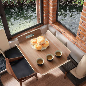 ถาดเสิร์ฟทรงสี่เหลี่ยมผืนผ้าทำจากไม้ไผ่แบบคลาสสิก กันน้ำ เป็นมิตรกับสิ่งแวดล้อม ทำด้วยมือ พร้อมหูจับคู่ สำหรับเสิร์ฟขนมปัง เค้ก - Product Image 3