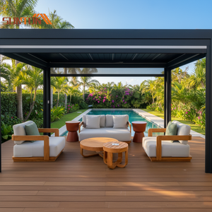 Ensemble de canapé de jardin en bois massif, mobilier de patio, style campagnard français, divertissement d'extérieur - Product Image 1