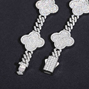 Fashion Jewelry Wholesale Fashion Four Leaf Clover Cuban Link <b>Bracelet</b> 10kt <b>Solid</b> <b>Silver</b> Moissanite Diamonds Fashion <b>Bracelet</b> - Product Image 1