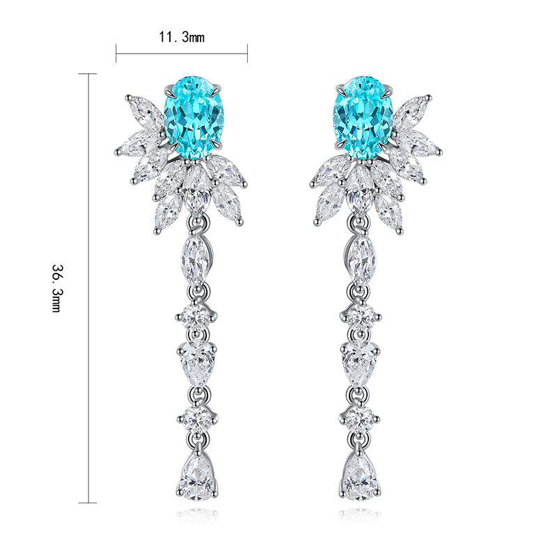 ต่างหูพาราอิบาสังเคราะห์ (พลอยหลัก 5*7 มม. น้ำหนัก 2.66 กะรัต)