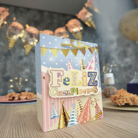 Sacs cadeaux en papier pour anniversaire Feliz Cumpleanos, avec poignées en corde torsadée, effet 3D imprimé, sacs en papier pour emballages de fête d'anniversaire