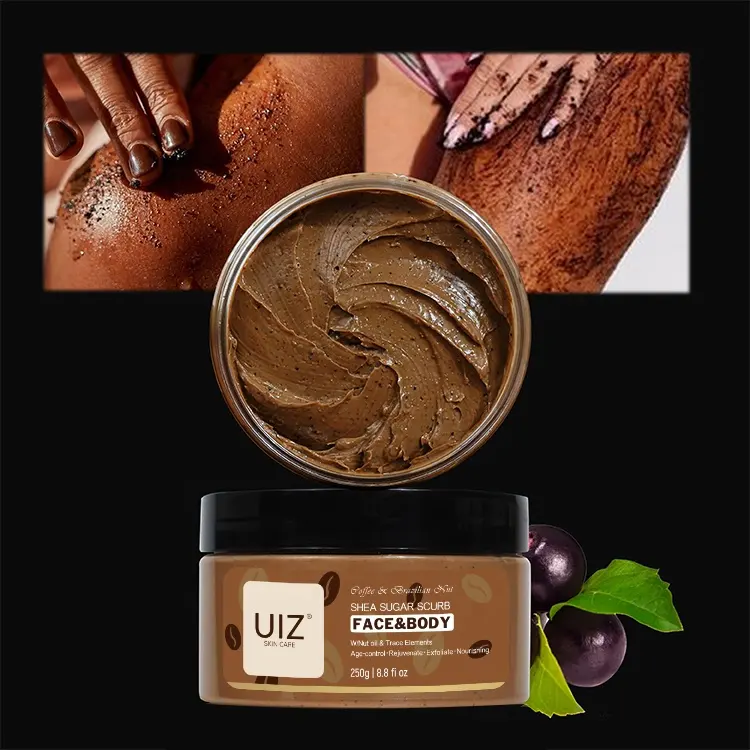 Eigenmarke Großhandel Peeling Kaffee und brasilianische Nuss vegane Peeling Hautpflege Aufhellung Kaffee Zucker Gesicht und Körper Peeling