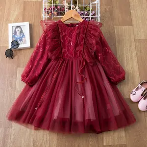 Костюм принцессы с блестками для девочек, Осень-зима 2021, детская одежда с длинным рукавом, Школьное повседневное детское праздничное платье
