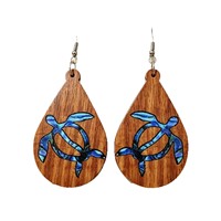 Boucles d'oreilles pendantes en bois en forme de goutte d'eau, motif tortue de mer, coquille d'ormeau, animaux marins, pour femmes, idéales pour les vacances à la plage hawaïenne