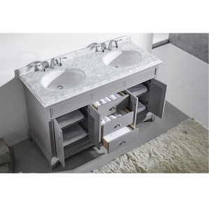 Mueble de Baño Transicional de 60 Pulgadas con Espejo de Madera y Diseño Resistente al Agua, Construcción Duradera, Lavabo Doble, Hecho en Vietnam - Product Image 3