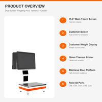 Système de point de vente avec balance à double écran, écran tactile 15,6 pouces + écran client, imprimante thermique 58 mm, processeur Intel I5, Wi-Fi 6, caisse enregistreuse