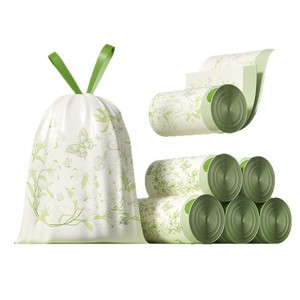 Tear Free Lily Print Drawstring Trash Bags L Size Thickened With Handles Household Kitchen Use 50 Pieces - Product Image 2