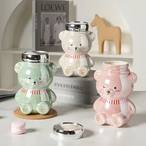 Seaygift novelty 2023 new product 3D Cute cartoon pearl bear 800ml ceramic coffee mug porcelain milk tea cups with mirror cover