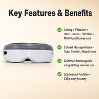Masseur oculaire rechargeable avec compression d'air, vibration et musique, masque de soin des yeux pliable USB Type C