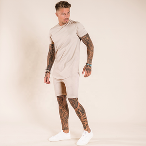 2025 conjuntos de camisetas y pantalones cortos de manga corta personalizados, ropa de verano para hombres, precio barato, Color sólido, algodón, hombre, dos piezas, conjunto deportivo Doble - Product Image 3