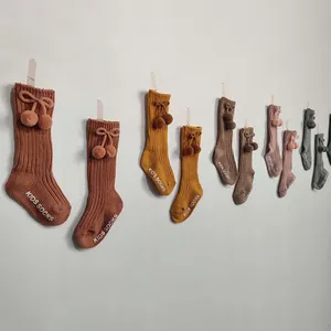 Calcetines de algodón para niña pequeña, calentadores elásticos hasta la rodilla para bebé, venta al por mayor