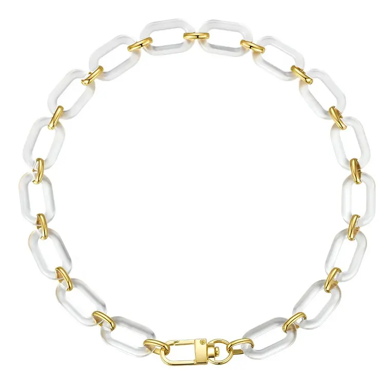 Neueste 18K Gold Überzogene Edelstahl Transparent Harz oval und Taste Form Halskette Legierung Schnalle P203121