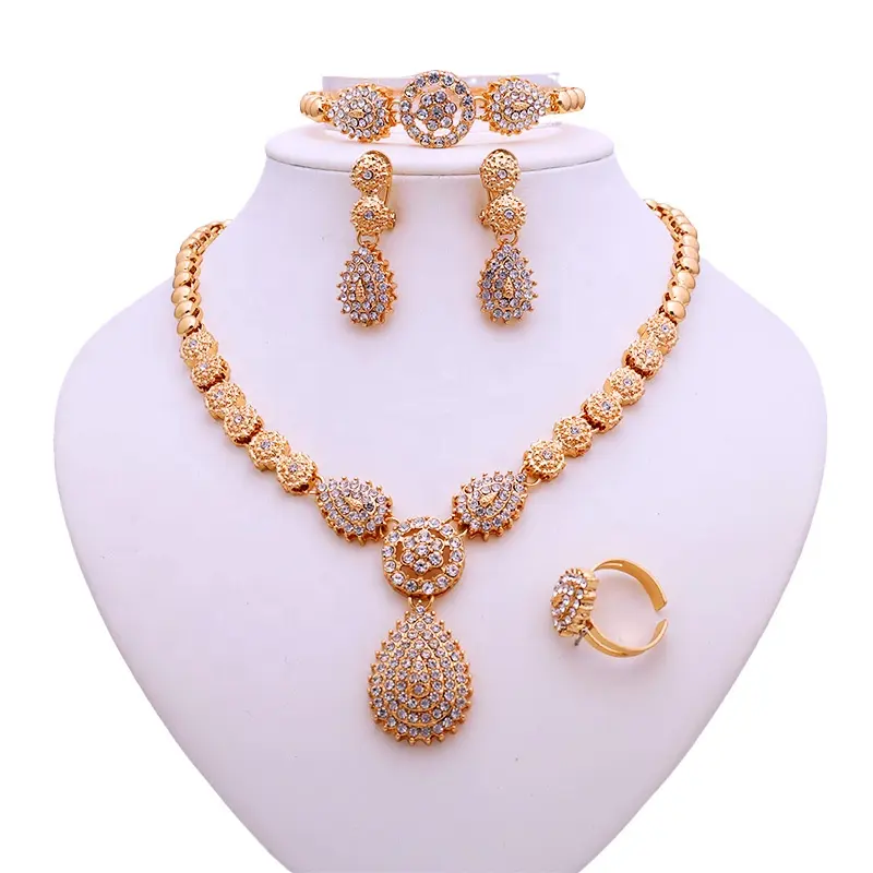 Concise style fashion oval design necklace earrings bracelet ring alloy 4 pcs jewelry sets manufacturer