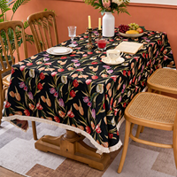 Linge de table en tissu jacquard à motifs floraux, nappe à franges à imprimé tulipes colorées pour table à manger rectangulaire, décoration de la maison