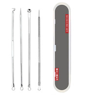 Kit de 4 aiguilles anti-acné multifonctionnelles réutilisables en acier inoxydable or rose pour l'extraction des points noirs et des boutons, pour soins professionnels